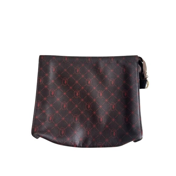 TRUSSARDI Brown Red Soft Leather Logo Pouch Bag - Picture 2 of 8